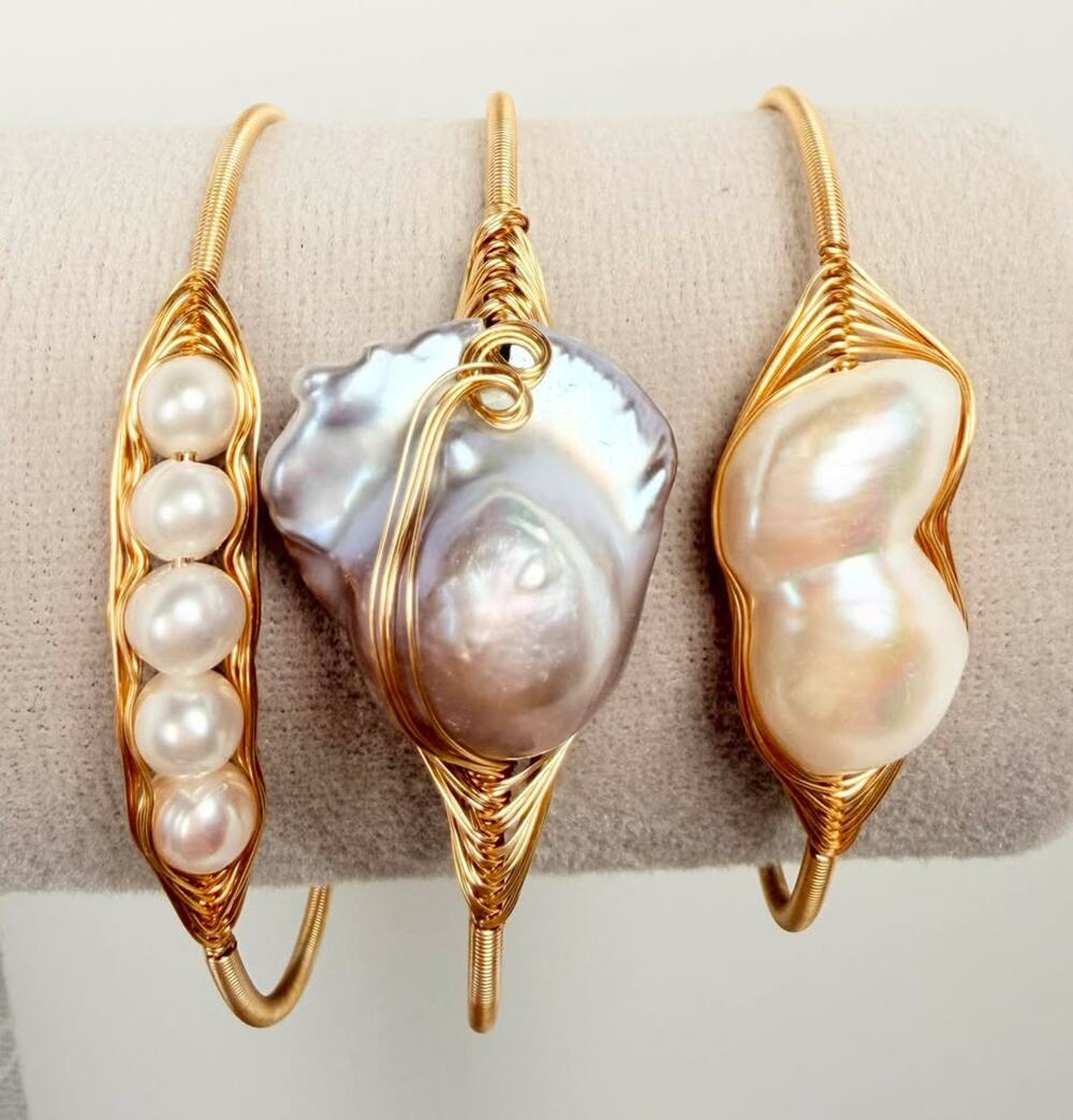 RARE! One of a Kind Genuine Freshwater King Baroque Peanut Pearl Bangles